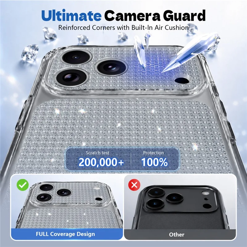 For iPhone 17 Pro TPU Case Diamond Texture Glitter Shockproof Phone Cover with Airbag Corner - Black