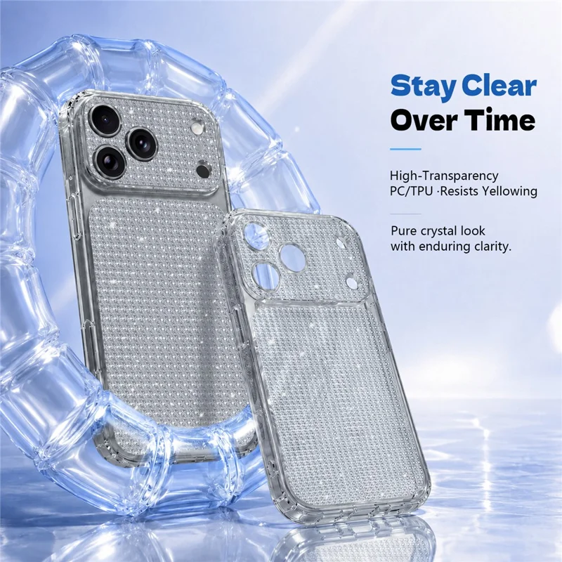 For iPhone 17 Pro TPU Case Diamond Texture Glitter Shockproof Phone Cover with Airbag Corner - Black