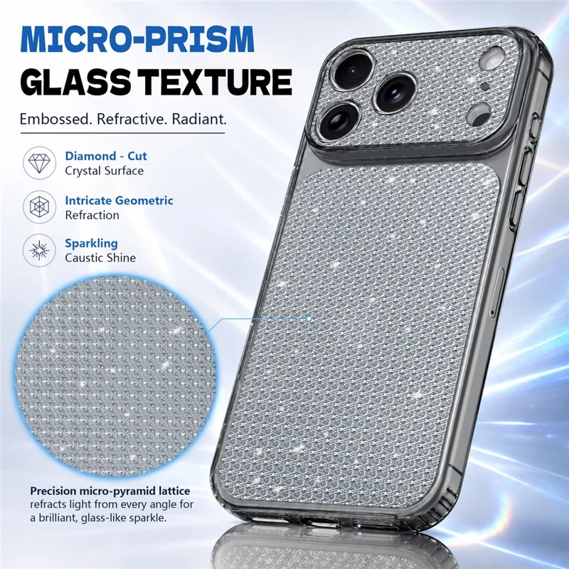 For iPhone 17 Pro TPU Case Diamond Texture Glitter Shockproof Phone Cover with Airbag Corner - Black