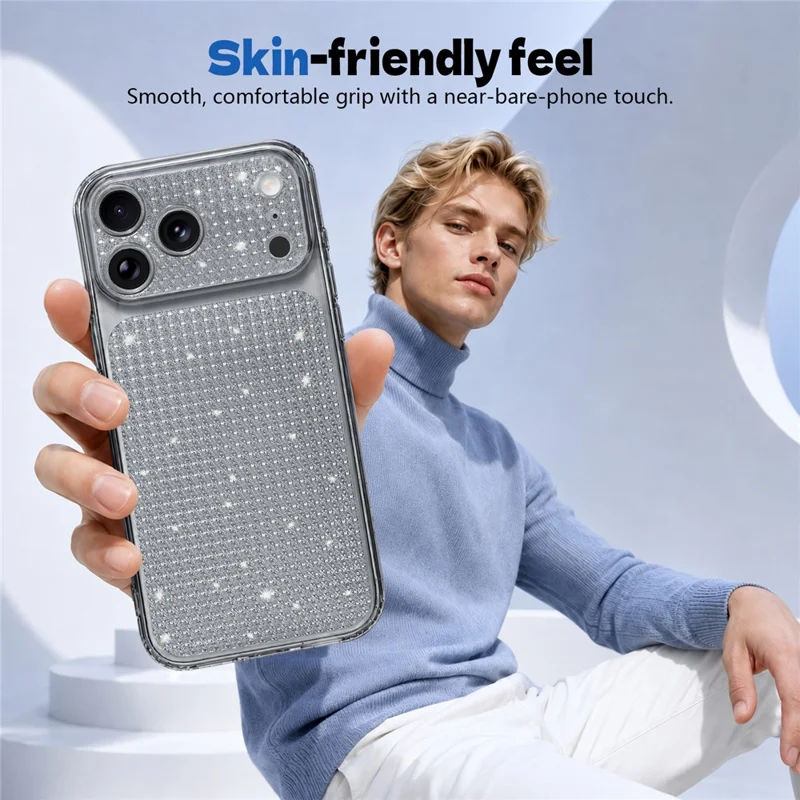 For iPhone 17 Pro TPU Case Diamond Texture Glitter Shockproof Phone Cover with Airbag Corner - Black