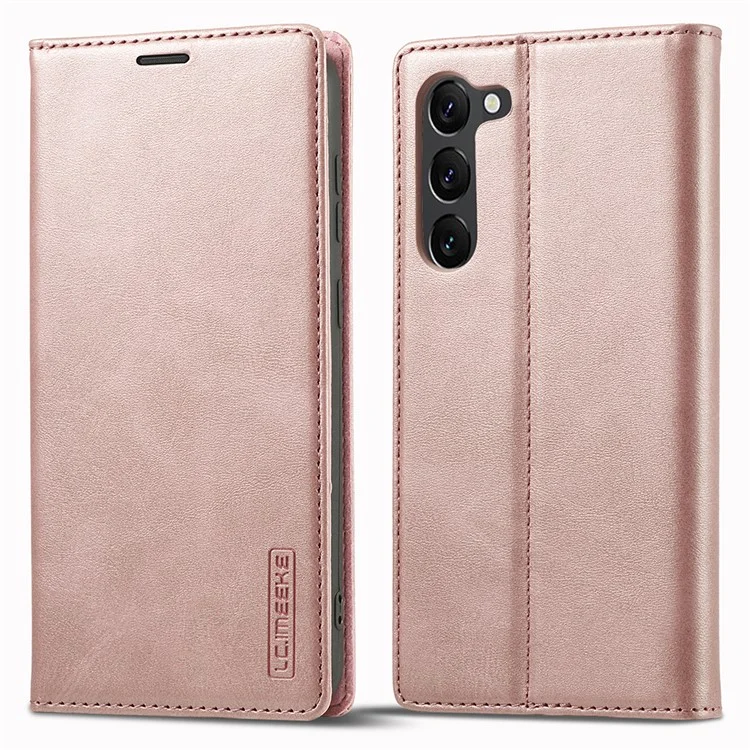 LC.IMEEKE For Samsung Galaxy S23+ Drop-proof PU Leather Folio Flip Case Wallet Stand Magnetic Auto-absorbed Cell Phone Cover - Pink