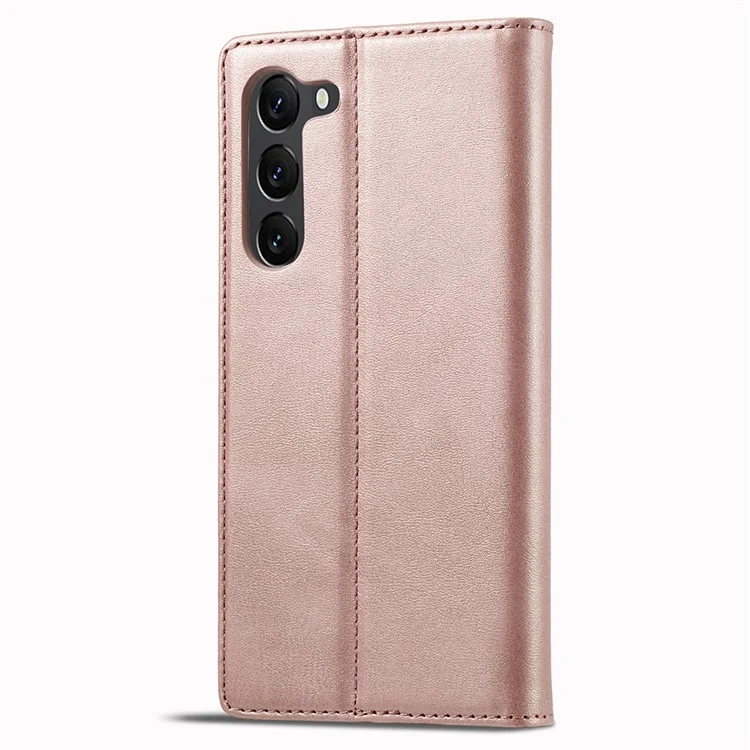 LC.IMEEKE For Samsung Galaxy S23+ Drop-proof PU Leather Folio Flip Case Wallet Stand Magnetic Auto-absorbed Cell Phone Cover - Pink
