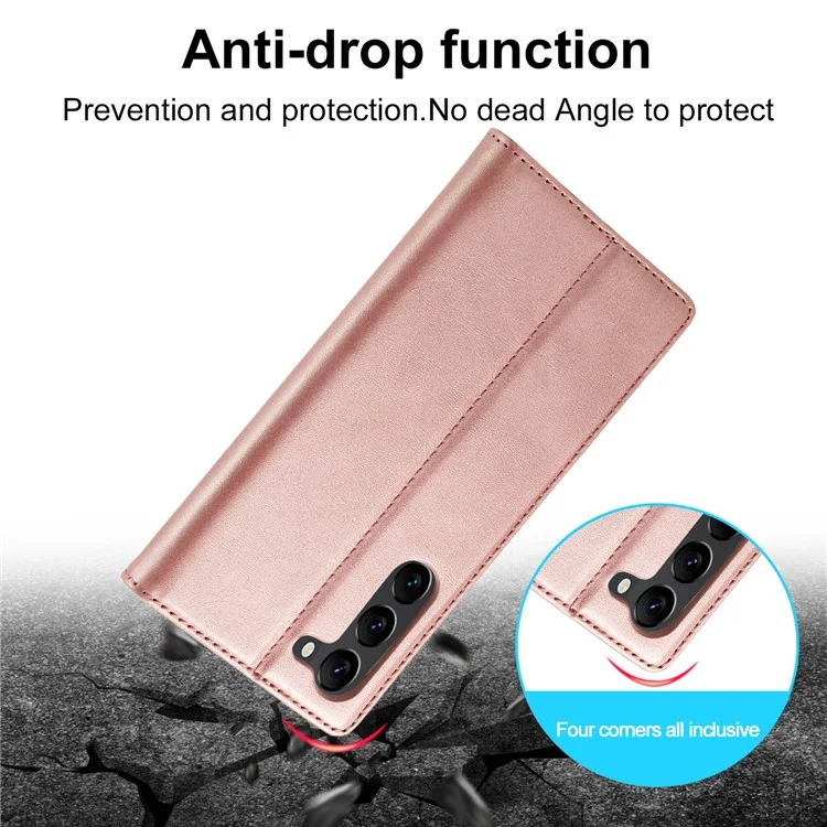 LC.IMEEKE For Samsung Galaxy S23+ Drop-proof PU Leather Folio Flip Case Wallet Stand Magnetic Auto-absorbed Cell Phone Cover - Pink