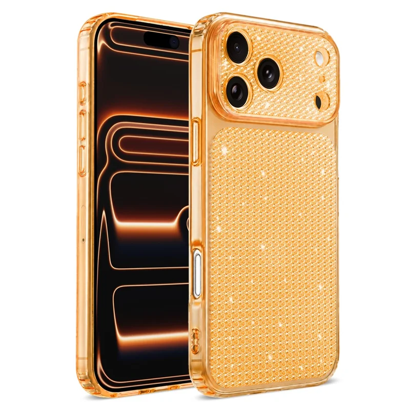 For iPhone 17 Pro Max TPU Case Diamond Texture Glitter Shockproof Phone Cover with Airbag Corner - Orange