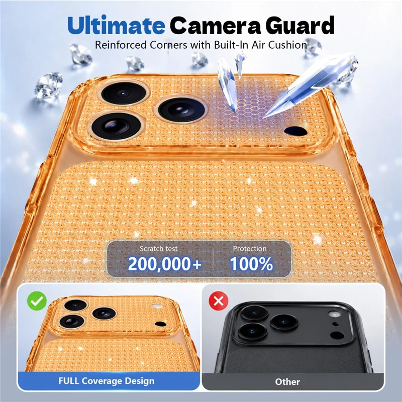 For iPhone 17 Pro Max TPU Case Diamond Texture Glitter Shockproof Phone Cover with Airbag Corner - Orange