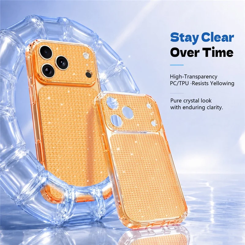For iPhone 17 Pro Max TPU Case Diamond Texture Glitter Shockproof Phone Cover with Airbag Corner - Orange