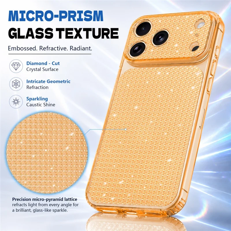 For iPhone 17 Pro Max TPU Case Diamond Texture Glitter Shockproof Phone Cover with Airbag Corner - Orange