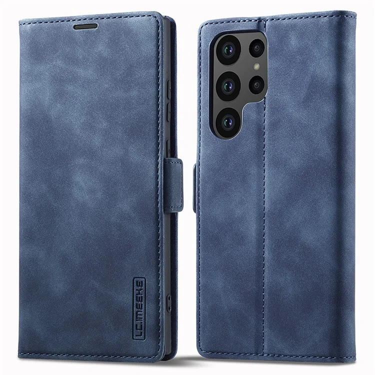 LC.IMEEKE For Samsung Galaxy S23 Ultra PU Leather Protective Phone Case Wallet Stand Magnetic Auto-absorbed Phone Cover - Blue