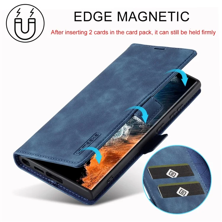 LC.IMEEKE For Samsung Galaxy S23 Ultra PU Leather Protective Phone Case Wallet Stand Magnetic Auto-absorbed Phone Cover - Blue