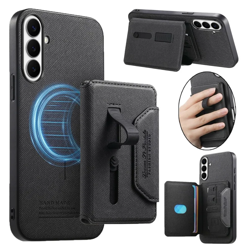 For Samsung Galaxy A27 5G Magnetic Case PU Leather + PC + TPU Anti-Scratch Back Cover with Detachable Card Holder - Black