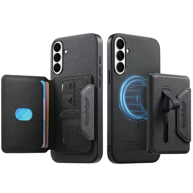 For Samsung Galaxy A27 5G Magnetic Case PU Leather + PC + TPU Anti-Scratch Back Cover with Detachable Card Holder - Black
