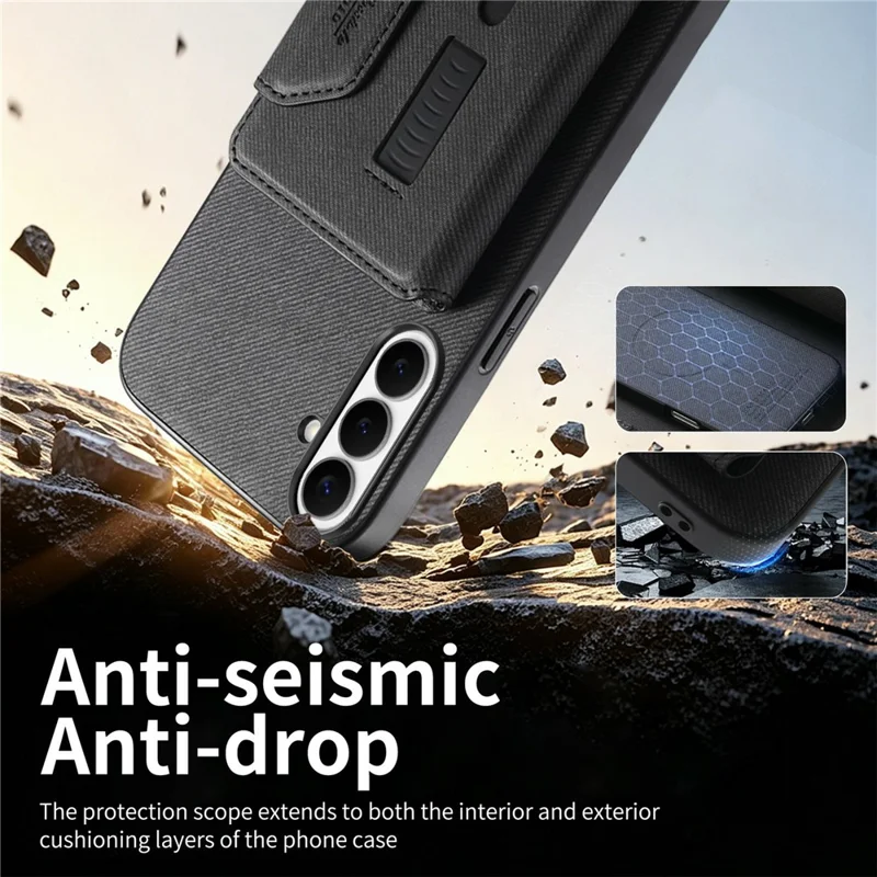 For Samsung Galaxy A27 5G Magnetic Case PU Leather + PC + TPU Anti-Scratch Back Cover with Detachable Card Holder - Black