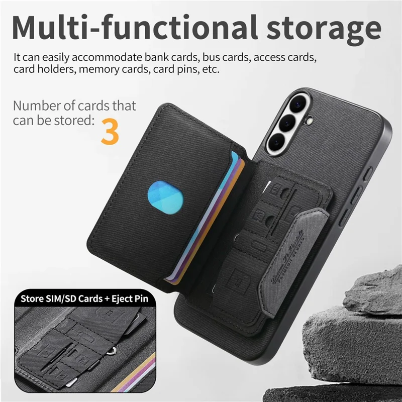 For Samsung Galaxy A27 5G Magnetic Case PU Leather + PC + TPU Anti-Scratch Back Cover with Detachable Card Holder - Black