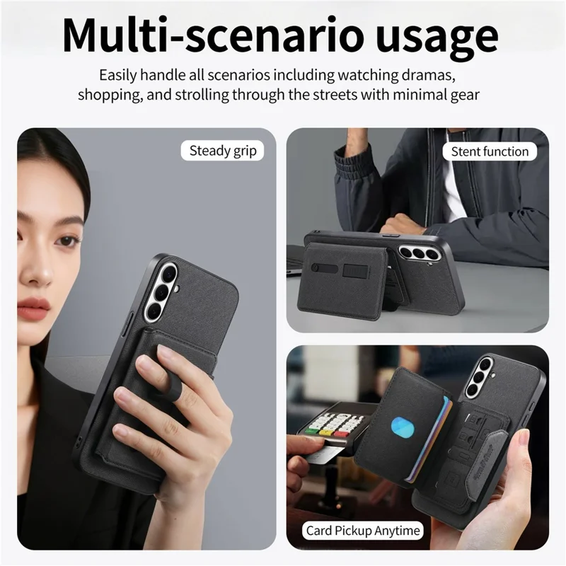 For Samsung Galaxy A27 5G Magnetic Case PU Leather + PC + TPU Anti-Scratch Back Cover with Detachable Card Holder - Black