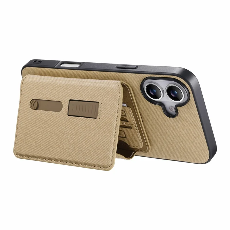 For iPhone 17 Magnetic Case PU Leather + PC + TPU Anti-Scratch Back Cover with Detachable Card Holder - Black - Khaki