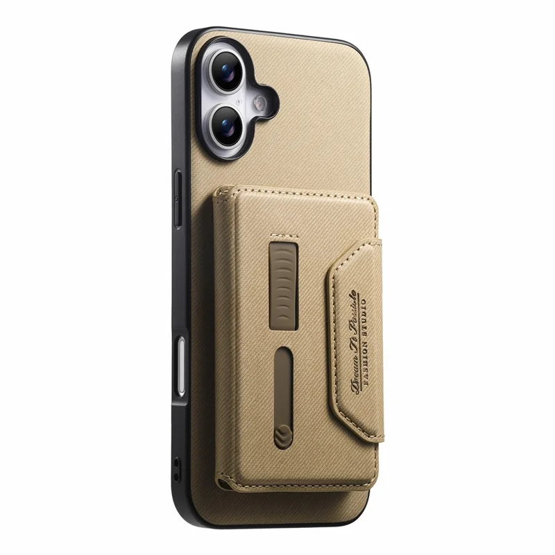 For iPhone 17 Magnetic Case PU Leather + PC + TPU Anti-Scratch Back Cover with Detachable Card Holder - Black - Khaki