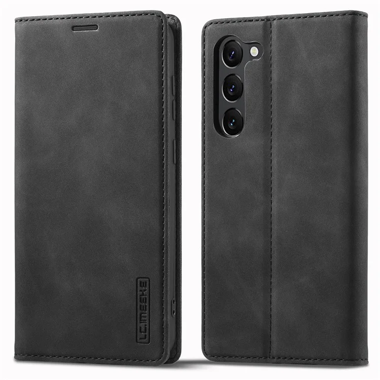 LC.IMEEKE Per Samsung Galaxy S23 Custodia a portafoglio magnetica con chiusura automatica in pelle PU, con funzione stand, anti-graffio - Colore: Nero