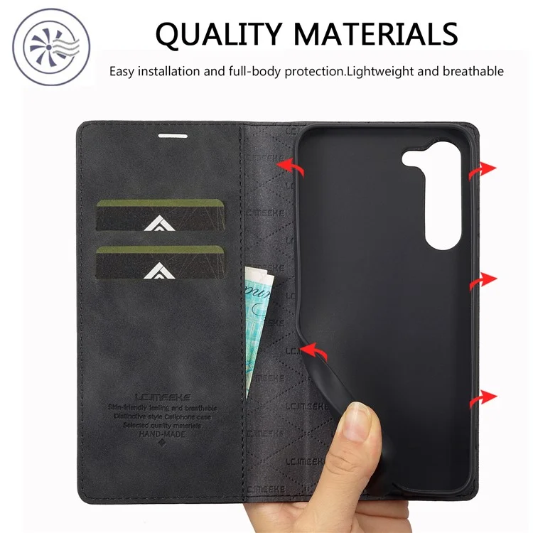 LC.IMEEKE Per Samsung Galaxy S23 Custodia a portafoglio magnetica con chiusura automatica in pelle PU, con funzione stand, anti-graffio - Colore: Nero