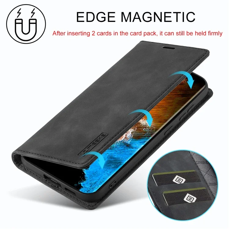 LC.IMEEKE Per Samsung Galaxy S23 Custodia a portafoglio magnetica con chiusura automatica in pelle PU, con funzione stand, anti-graffio - Colore: Nero