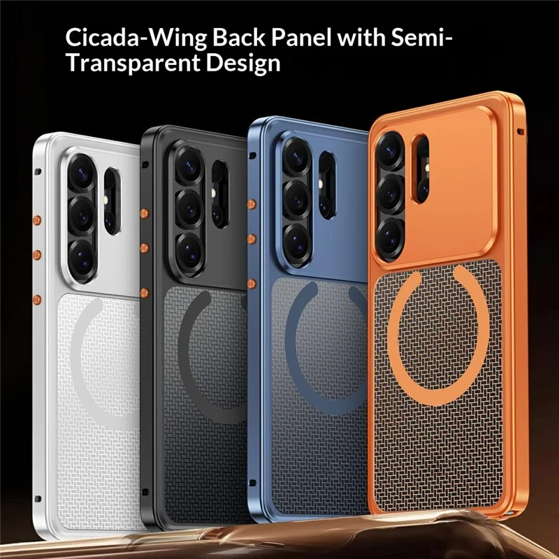 For Samsung Galaxy S24 Ultra Magnetic Case Heat Dissipation Snap-On Metal + PC Phone Cover - Titanium Silver