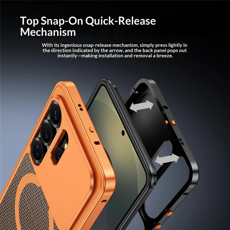 For Samsung Galaxy S24 Ultra Magnetic Case Heat Dissipation Snap-On Metal + PC Phone Cover - Titanium Silver