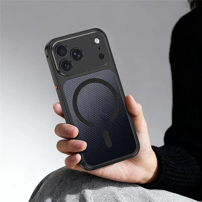 For iPhone 17 Pro Max Magnetic Case Heat Dissipation Snap-On Metal + PC Phone Cover - Titanium Orange