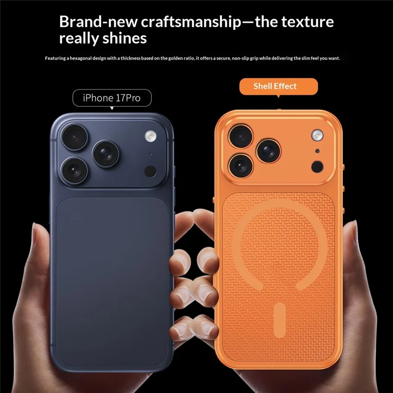 For iPhone 17 Pro Max Magnetic Case Heat Dissipation Snap-On Metal + PC Phone Cover - Titanium Orange