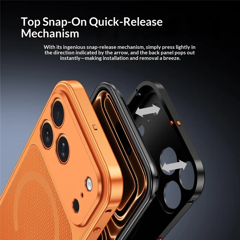 For iPhone 17 Pro Max Magnetic Case Heat Dissipation Snap-On Metal + PC Phone Cover - Titanium Orange