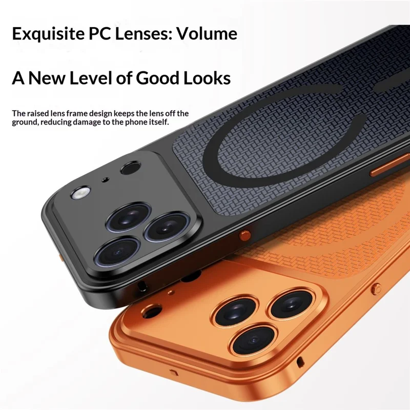 For iPhone 17 Pro Max Magnetic Case Heat Dissipation Snap-On Metal + PC Phone Cover - Titanium Orange