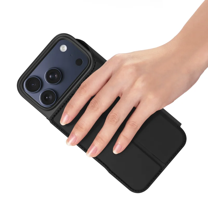 DUX DUCIS for iPhone 18 Pro Max / 17 Pro Max Skin Pro Series Case Leather Stand Cover Card Holder - Black - 6