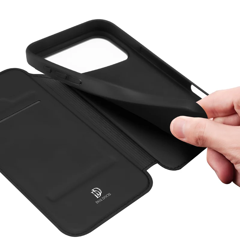 DUX DUCIS for iPhone 18 Pro Max / 17 Pro Max Skin Pro Series Case Leather Stand Cover Card Holder - Black - 7