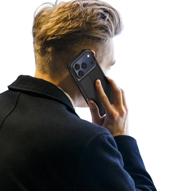 DUX DUCIS for iPhone 18 Pro Max / 17 Pro Max Skin Pro Series Case Leather Stand Cover Card Holder - Black - 8