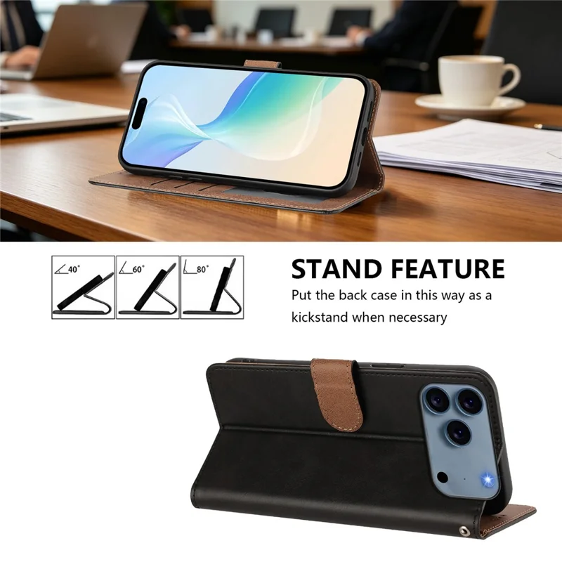 For iPhone 18 Pro Max / 17 Pro Max Case Diamond Stitch PU Leather Wallet Flip Phone Cover with Wrist Strap - Black