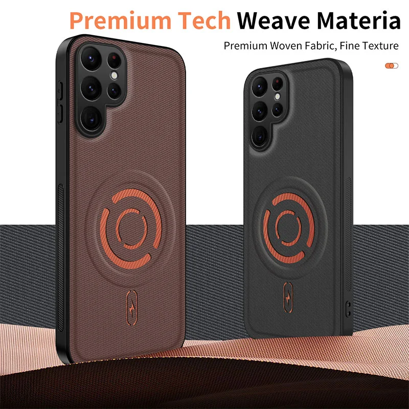 WANLONFENG for Samsung Galaxy S25 Ultra KJB Series Magnetic Case Tech Fabric Texture PC+TPU Shockproof Phone Cover - Black - 2