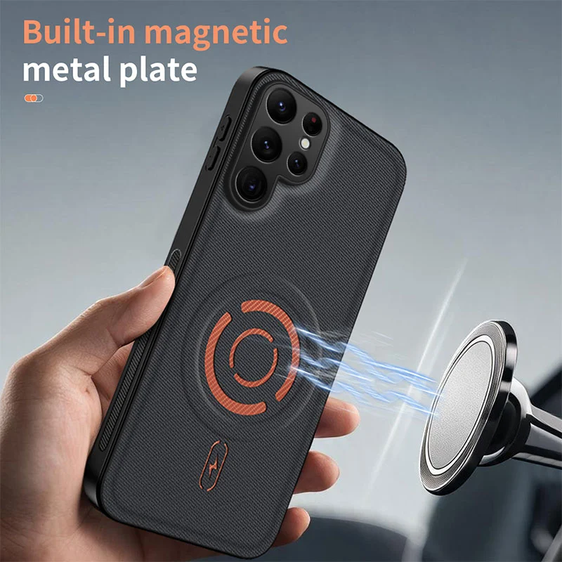 WANLONFENG for Samsung Galaxy S25 Ultra KJB Series Magnetic Case Tech Fabric Texture PC+TPU Shockproof Phone Cover - Black - 3