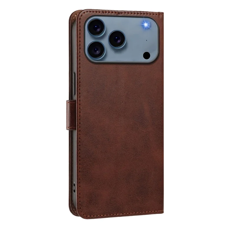 For iPhone 18 Pro Max / 17 Pro Max Case Wallet Flip Stand PU Leather Phone Cover with Wrist Strap - Brown