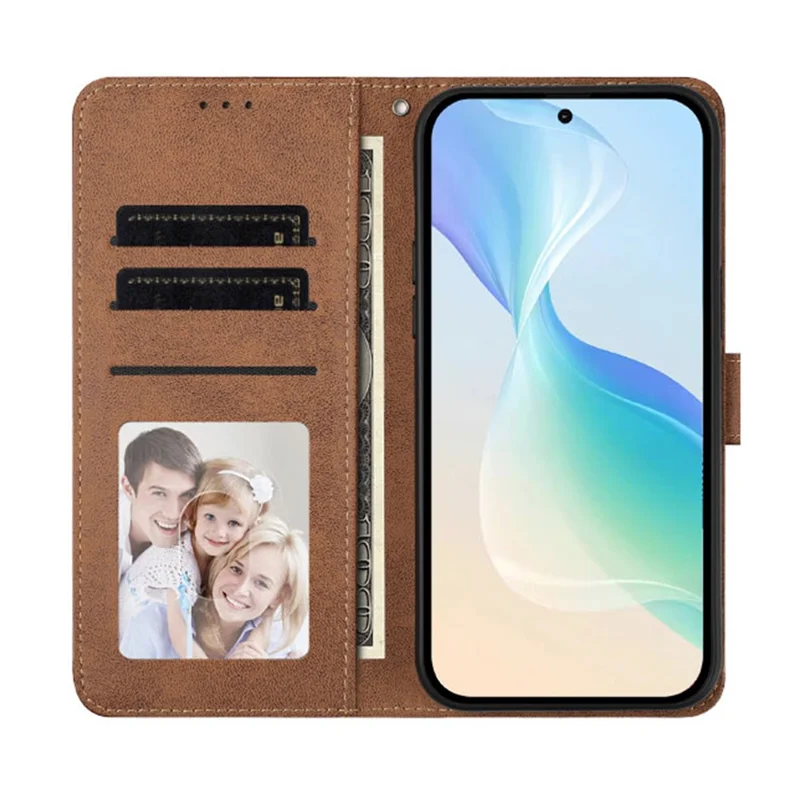 For iPhone 18 Pro Max / 17 Pro Max Case Wallet Flip Stand PU Leather Phone Cover with Wrist Strap - Brown