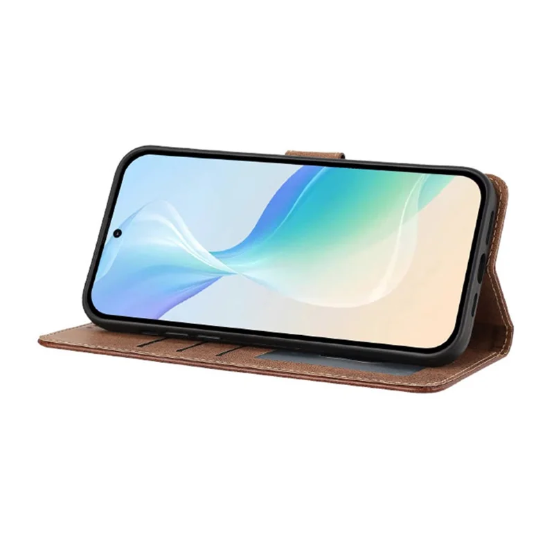 For iPhone 18 Pro Max / 17 Pro Max Case Wallet Flip Stand PU Leather Phone Cover with Wrist Strap - Brown