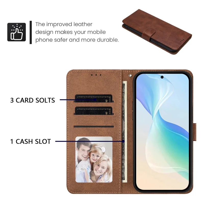 For iPhone 18 Pro Max / 17 Pro Max Case Wallet Flip Stand PU Leather Phone Cover with Wrist Strap - Brown