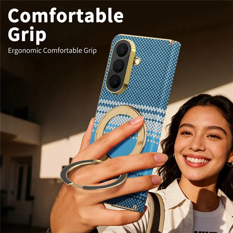 For Samsung Galaxy Z Fold8 Ultra Magnetic Case Ring Kickstand Hinge Design Electroplated Leather + PC Cover - Blue