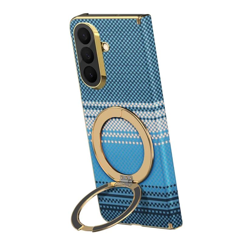 For Samsung Galaxy Z Fold8 Ultra Magnetic Case Ring Kickstand Hinge Design Electroplated Leather + PC Cover - Blue