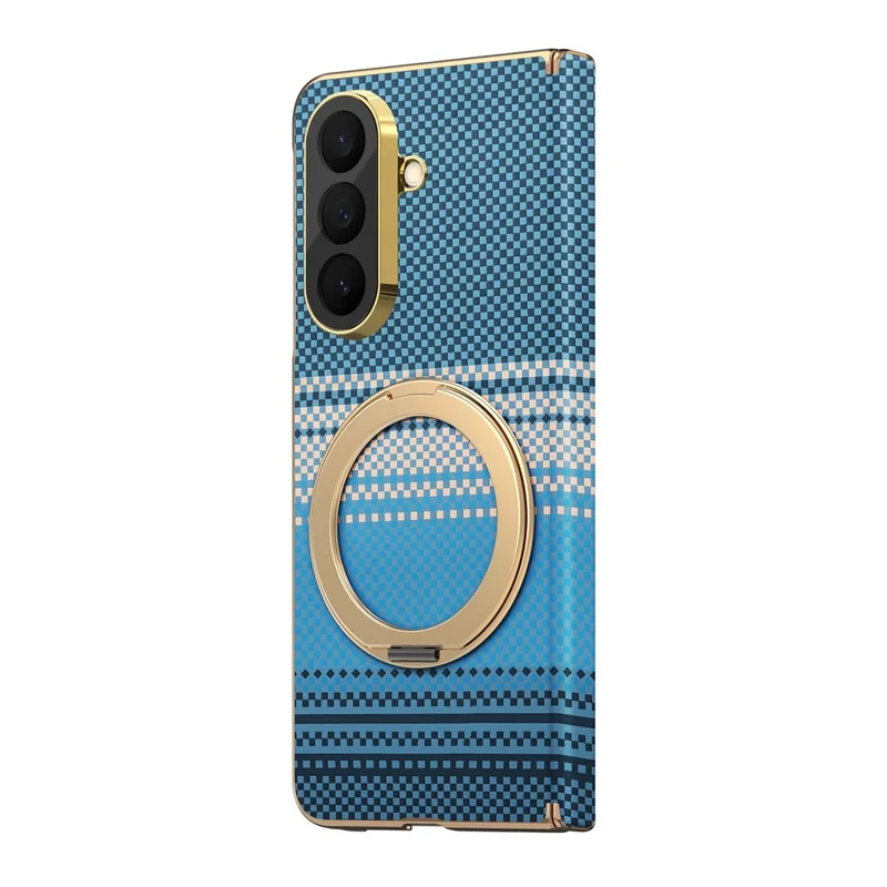 For Samsung Galaxy Z Fold8 Ultra Magnetic Case Ring Kickstand Hinge Design Electroplated Leather + PC Cover - Blue