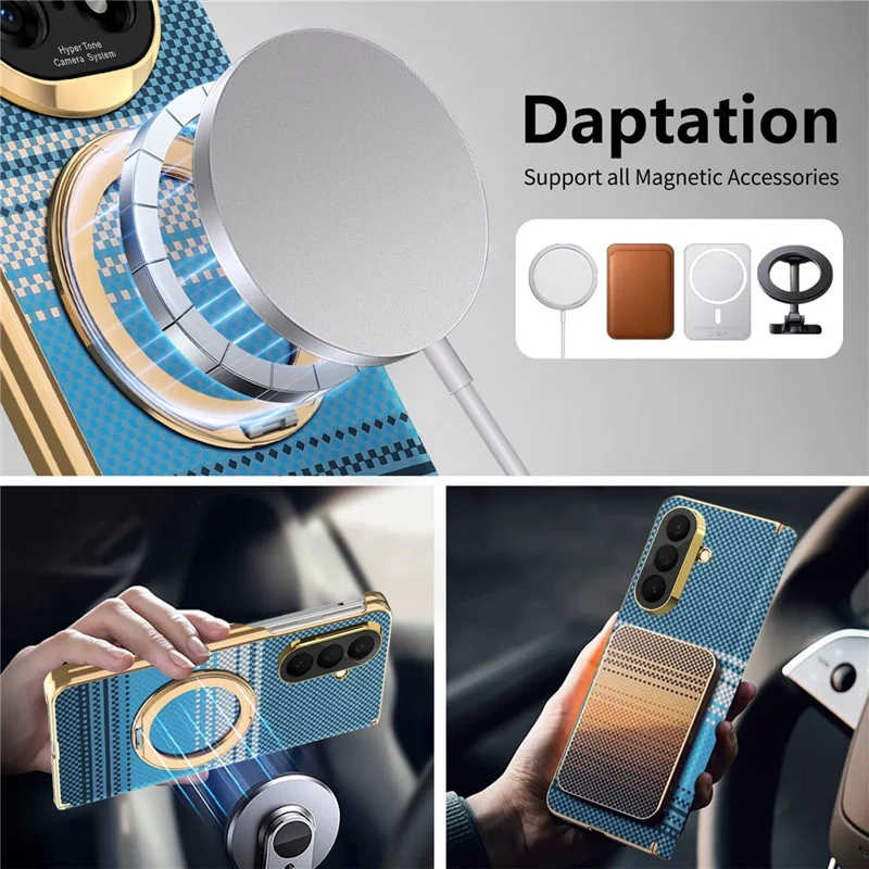 For Samsung Galaxy Z Fold8 Ultra Magnetic Case Ring Kickstand Hinge Design Electroplated Leather + PC Cover - Blue