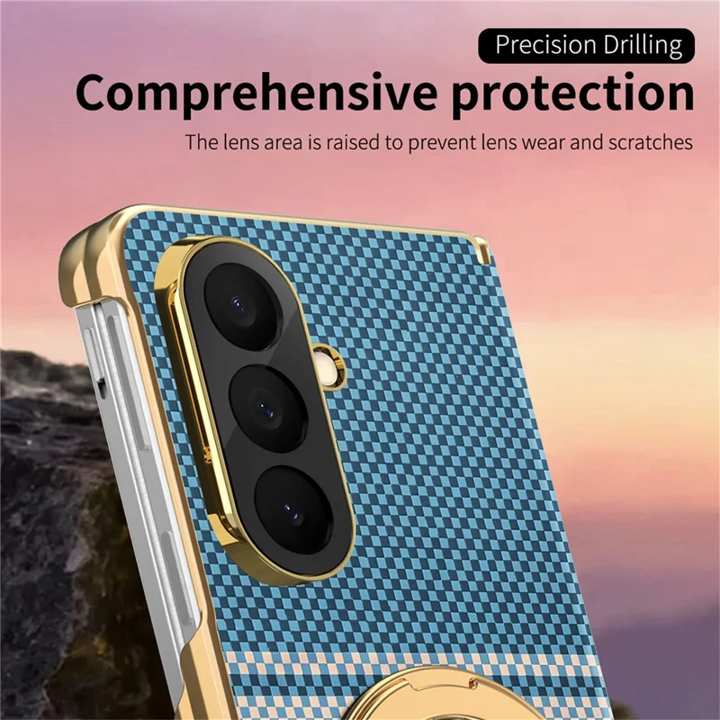 For Samsung Galaxy Z Fold8 Ultra Magnetic Case Ring Kickstand Hinge Design Electroplated Leather + PC Cover - Blue