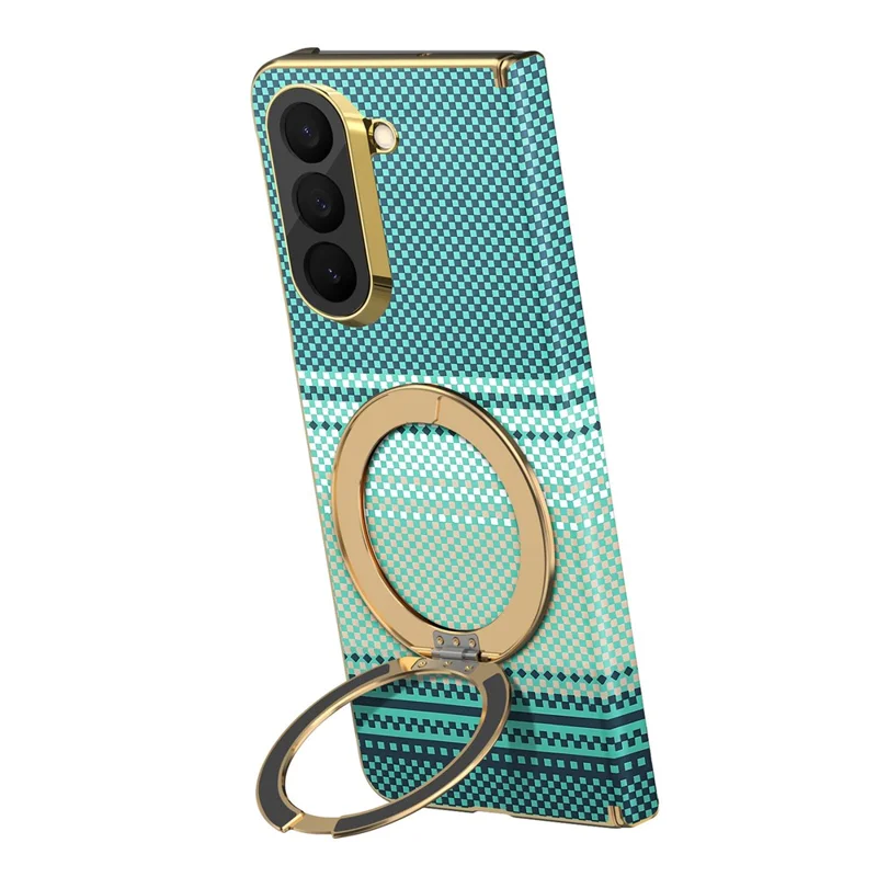 For Samsung Galaxy Z Fold6 5G Magnetic Case Ring Kickstand Hinge Design Electroplated Leather + PC Cover - Green