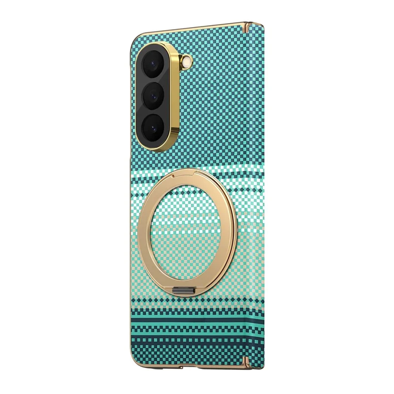 For Samsung Galaxy Z Fold6 5G Magnetic Case Ring Kickstand Hinge Design Electroplated Leather + PC Cover - Green