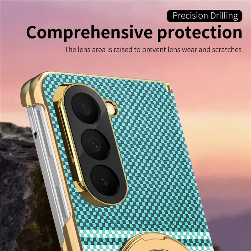 For Samsung Galaxy Z Fold6 5G Magnetic Case Ring Kickstand Hinge Design Electroplated Leather + PC Cover - Green