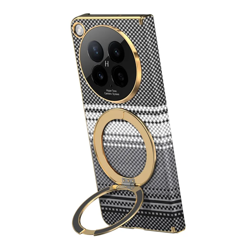 For Oppo Find N6 5G Magnetic Case Ring Kickstand Hinge Design Electroplated Leather + PC Cover - Black