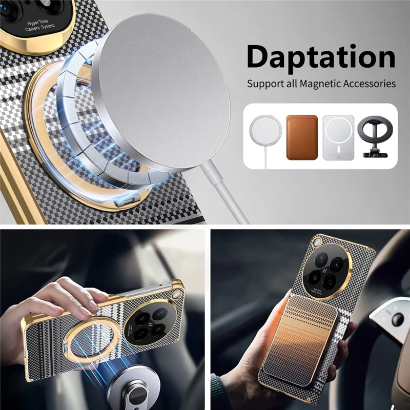 For Oppo Find N6 5G Magnetic Case Ring Kickstand Hinge Design Electroplated Leather + PC Cover - Black