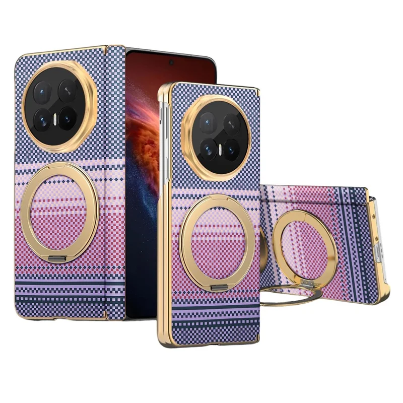 For Honor Magic V6 5G Magnetic Case Ring Kicktand Hinge Design Electroplated Leather + PC Cover - Pink Purple